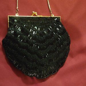 Beautiful black formal fancy beaded evening bag